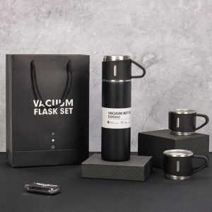Vacuum Insulated Bottle Water Flask Gift Set with Two Cups Hot & Cold
